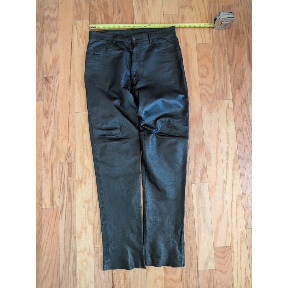 Vintage International Male Leather Pants 34 x 34 Black Gay 5 Pocket Raw Hem